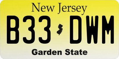 NJ license plate B33DWM