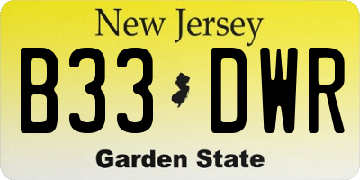 NJ license plate B33DWR