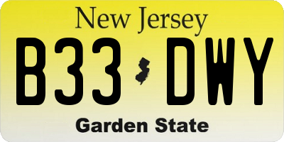 NJ license plate B33DWY