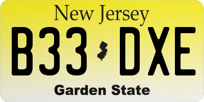 NJ license plate B33DXE