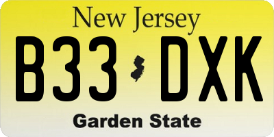 NJ license plate B33DXK