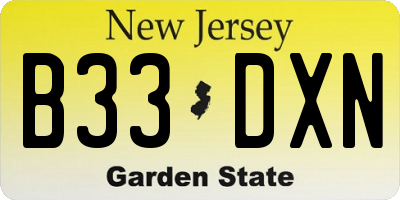 NJ license plate B33DXN