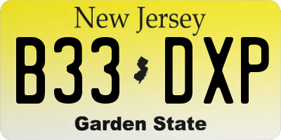 NJ license plate B33DXP