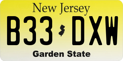 NJ license plate B33DXW