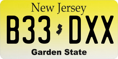 NJ license plate B33DXX