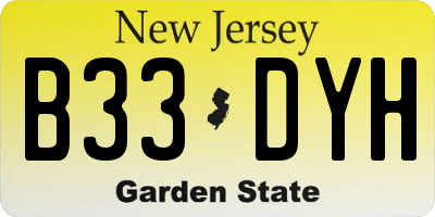 NJ license plate B33DYH