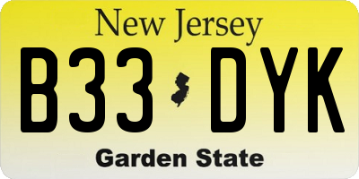 NJ license plate B33DYK