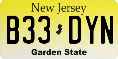 NJ license plate B33DYN