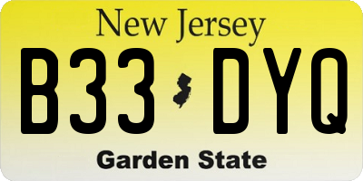 NJ license plate B33DYQ