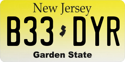 NJ license plate B33DYR
