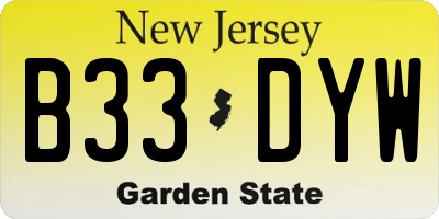 NJ license plate B33DYW