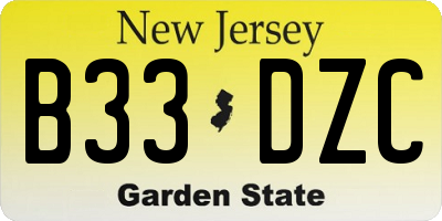 NJ license plate B33DZC
