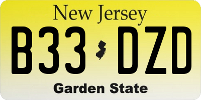 NJ license plate B33DZD