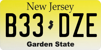 NJ license plate B33DZE