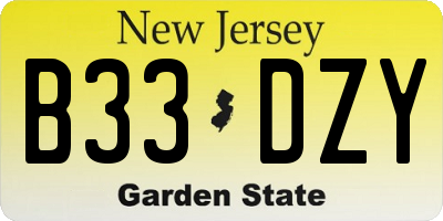 NJ license plate B33DZY