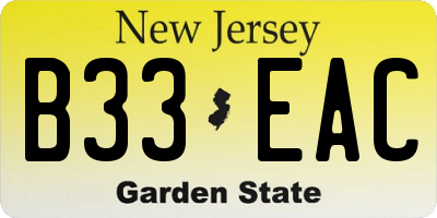 NJ license plate B33EAC