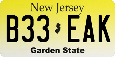 NJ license plate B33EAK