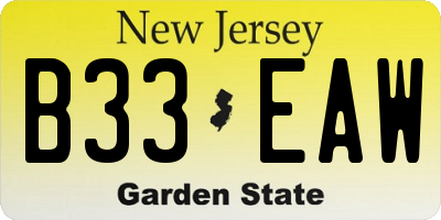 NJ license plate B33EAW