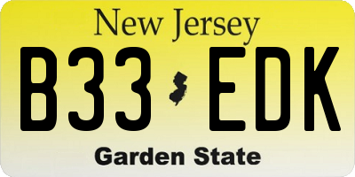 NJ license plate B33EDK
