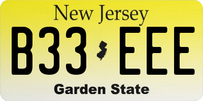 NJ license plate B33EEE