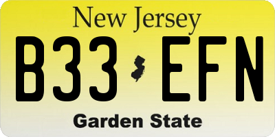 NJ license plate B33EFN