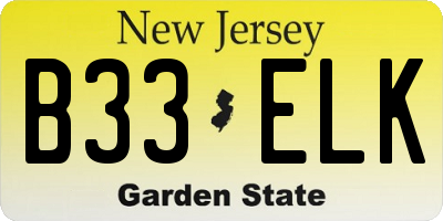 NJ license plate B33ELK