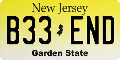 NJ license plate B33END