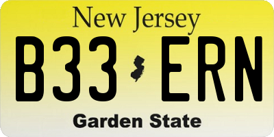 NJ license plate B33ERN