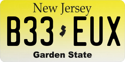 NJ license plate B33EUX