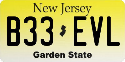 NJ license plate B33EVL