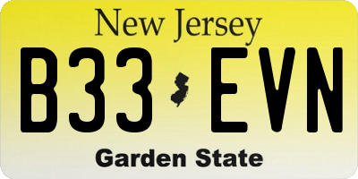 NJ license plate B33EVN