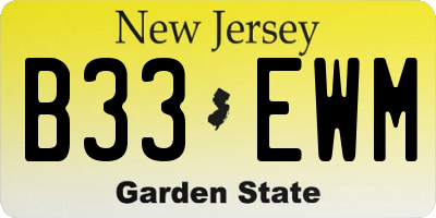 NJ license plate B33EWM