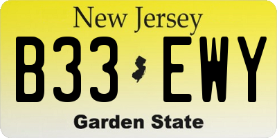 NJ license plate B33EWY