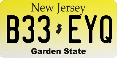 NJ license plate B33EYQ