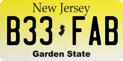 NJ license plate B33FAB