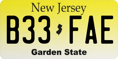 NJ license plate B33FAE