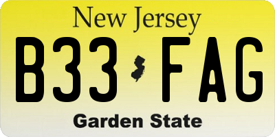 NJ license plate B33FAG