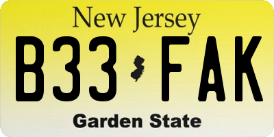 NJ license plate B33FAK