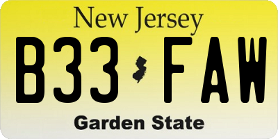 NJ license plate B33FAW