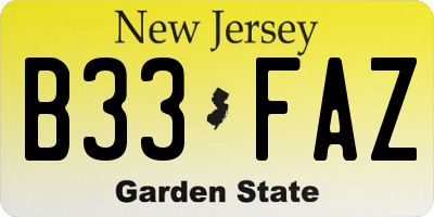 NJ license plate B33FAZ