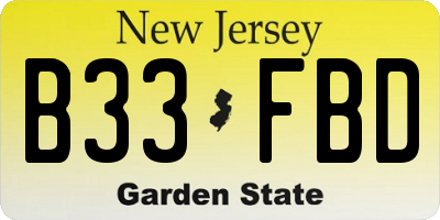 NJ license plate B33FBD