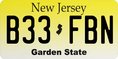 NJ license plate B33FBN