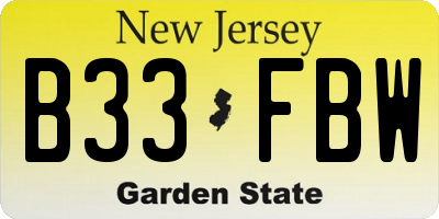 NJ license plate B33FBW