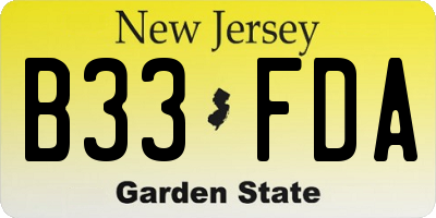 NJ license plate B33FDA