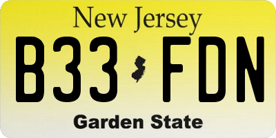 NJ license plate B33FDN