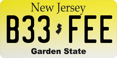 NJ license plate B33FEE