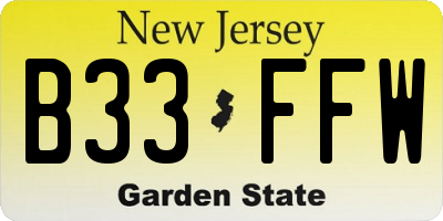 NJ license plate B33FFW