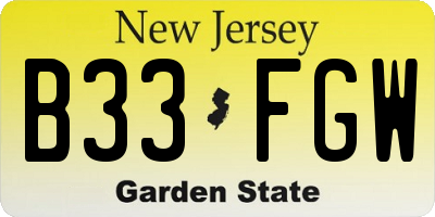 NJ license plate B33FGW