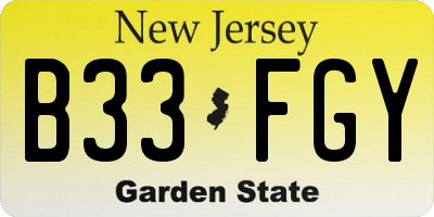 NJ license plate B33FGY