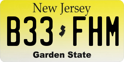 NJ license plate B33FHM